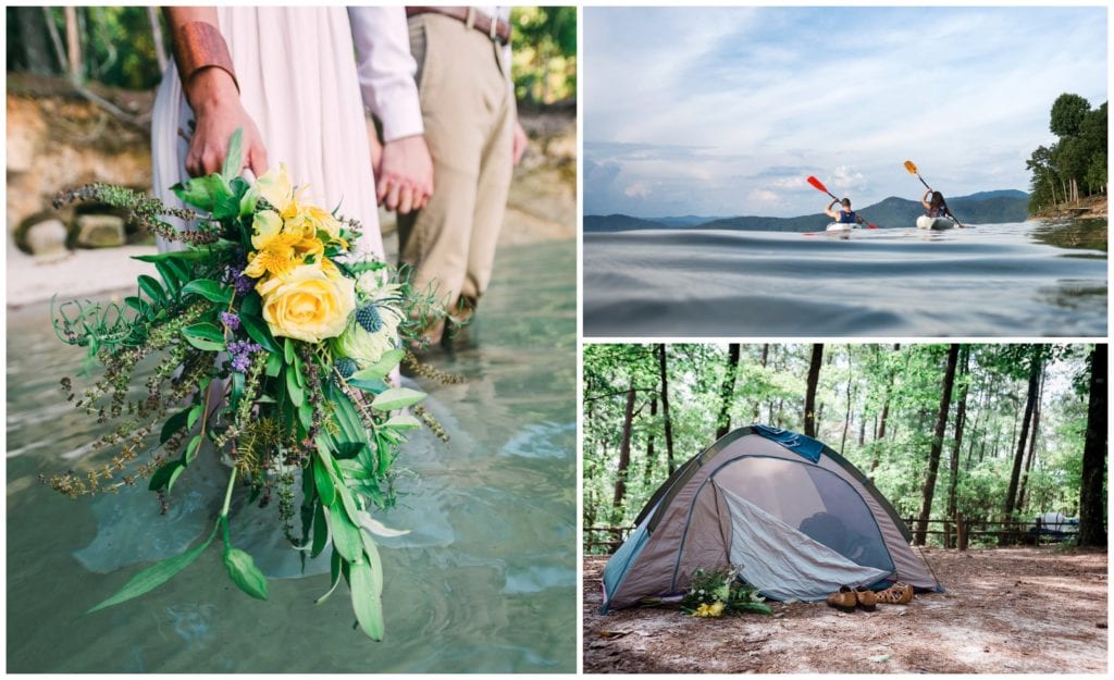 Unique lakeside camping wedding in Asheville with a couple who broke free of a traditional wedding