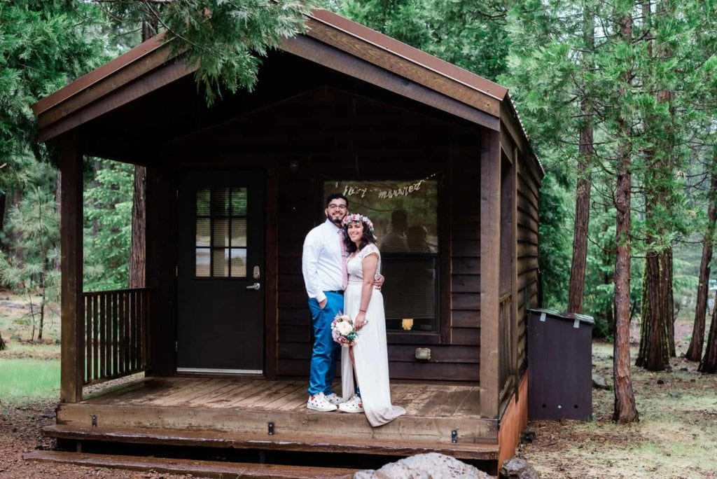 Cabin at a state park is a good option for place to stay in an adventure elopement that helps control elopement costs