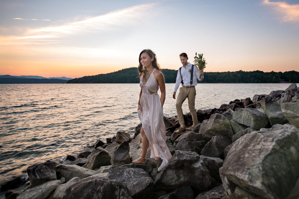 This sunrise elopement happened at a lake in Tennessee.